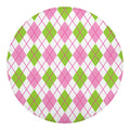 Pink Green And White Argyle Print Round Blanket