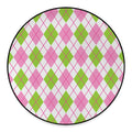 Pink Green And White Argyle Print Round Floor Mat