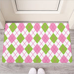 Pink Green And White Argyle Print Rubber Doormat