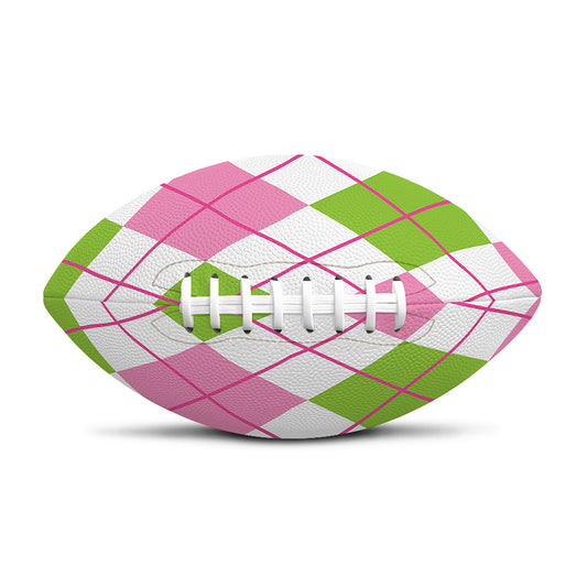 Pink Green And White Argyle Print Rugby Ball