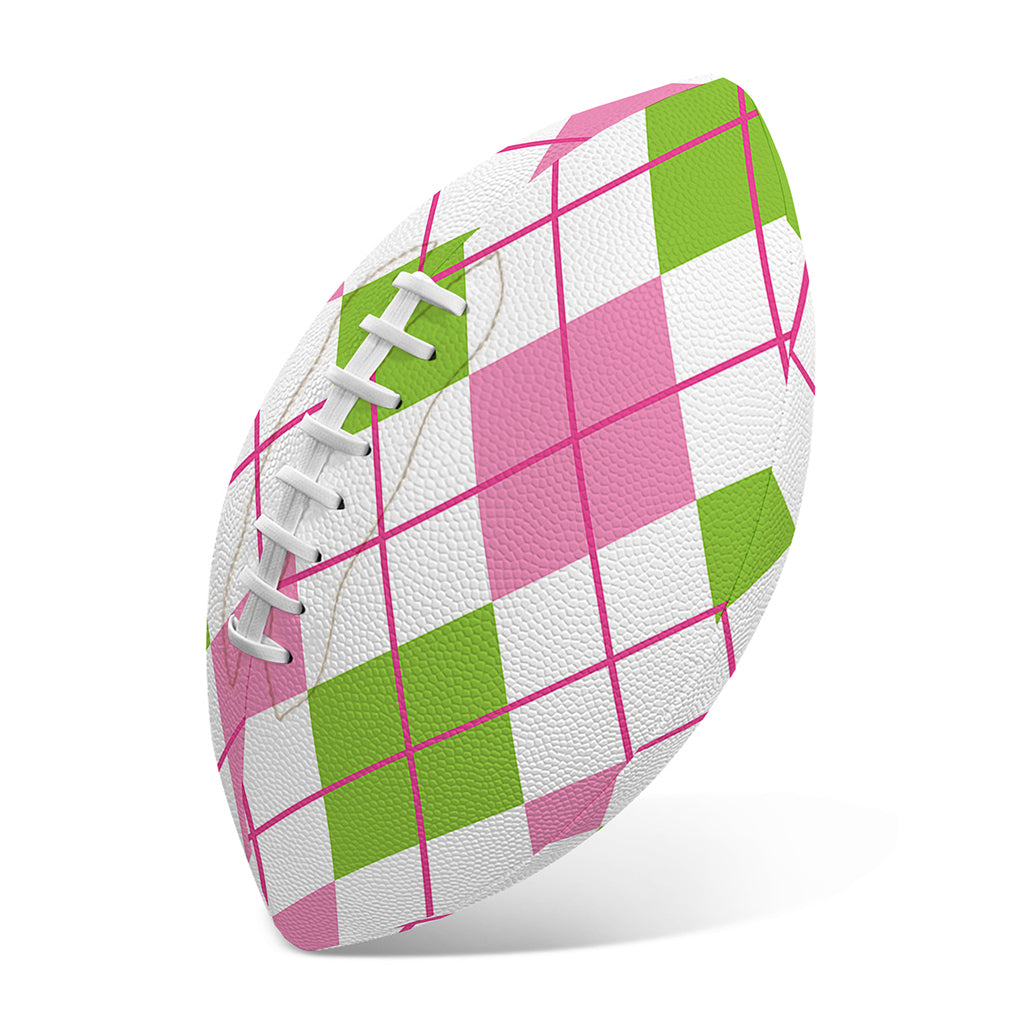Pink Green And White Argyle Print Rugby Ball