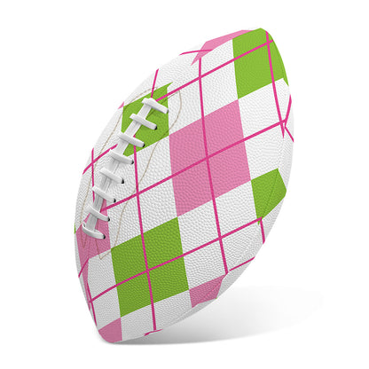 Pink Green And White Argyle Print Rugby Ball