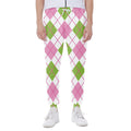 Pink Green And White Argyle Print Joggers