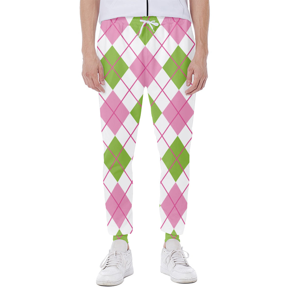 Pink Green And White Argyle Print Scuba Joggers