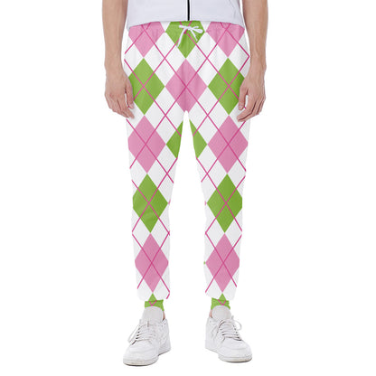 Pink Green And White Argyle Print Scuba Joggers