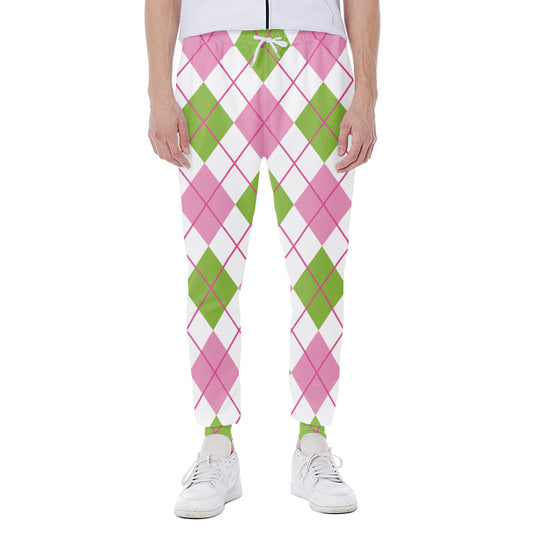 Pink Green And White Argyle Print Scuba Joggers
