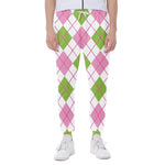 Pink Green And White Argyle Print Scuba Joggers