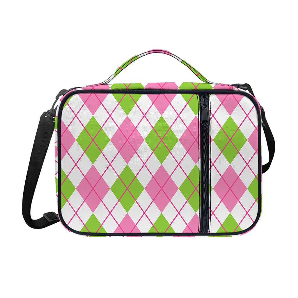 Pink Green And White Argyle Print Shoulder Strap Bible Bag