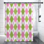 Pink Green And White Argyle Print Shower Curtain