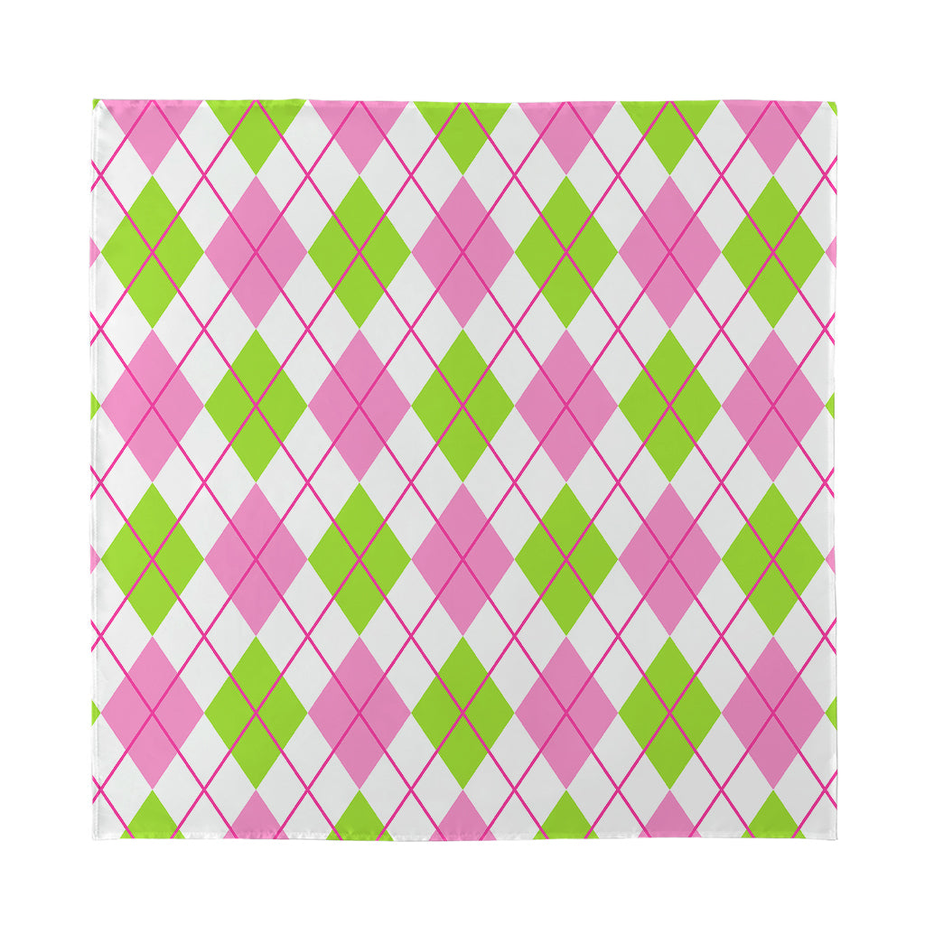 Pink Green And White Argyle Print Silk Bandana