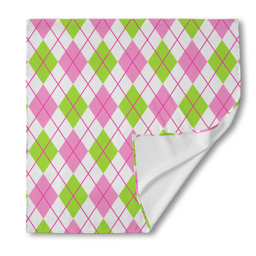 Pink Green And White Argyle Print Silk Bandana