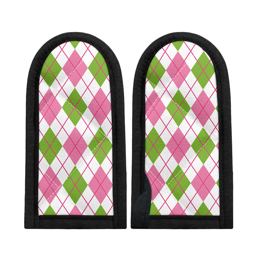 Pink Green And White Argyle Print Skillet Handle Cover