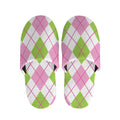 Pink Green And White Argyle Print Slippers
