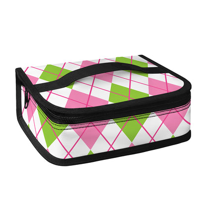 Pink Green And White Argyle Print Small Lunch Bag
