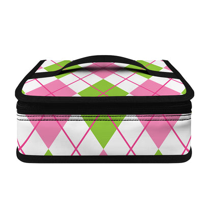 Pink Green And White Argyle Print Small Lunch Bag