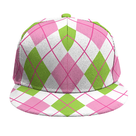 Pink Green And White Argyle Print Snapback Cap