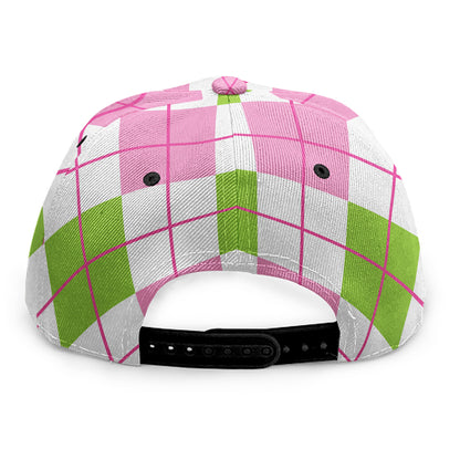 Pink Green And White Argyle Print Snapback Cap