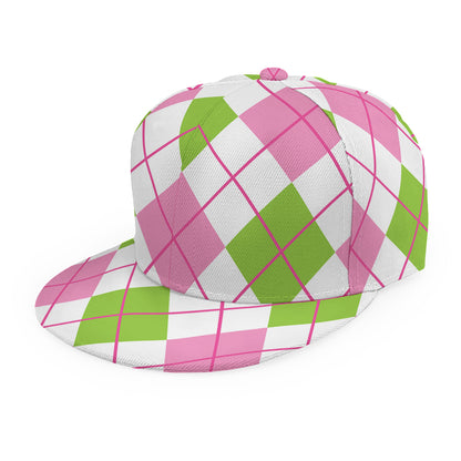Pink Green And White Argyle Print Snapback Cap