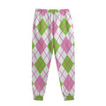 Pink Green And White Argyle Print Sweatpants
