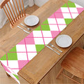 Pink Green And White Argyle Print Table Runner