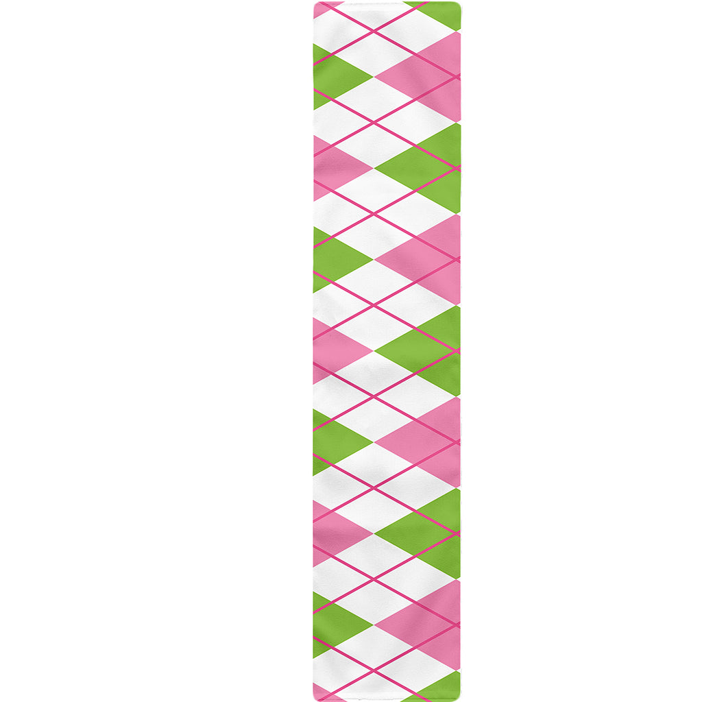 Pink Green And White Argyle Print Table Runner