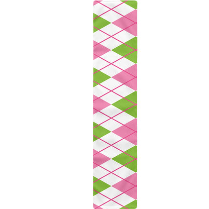 Pink Green And White Argyle Print Table Runner