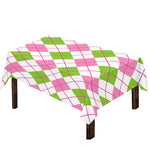 Pink Green And White Argyle Print Tablecloth