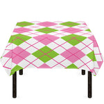 Pink Green And White Argyle Print Tablecloth