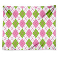 Pink Green And White Argyle Print Tapestry