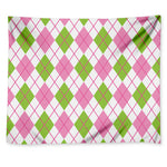 Pink Green And White Argyle Print Tapestry