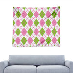 Pink Green And White Argyle Print Tapestry