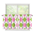 Pink Green And White Argyle Print Tier Curtains
