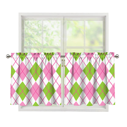 Pink Green And White Argyle Print Tier Curtains