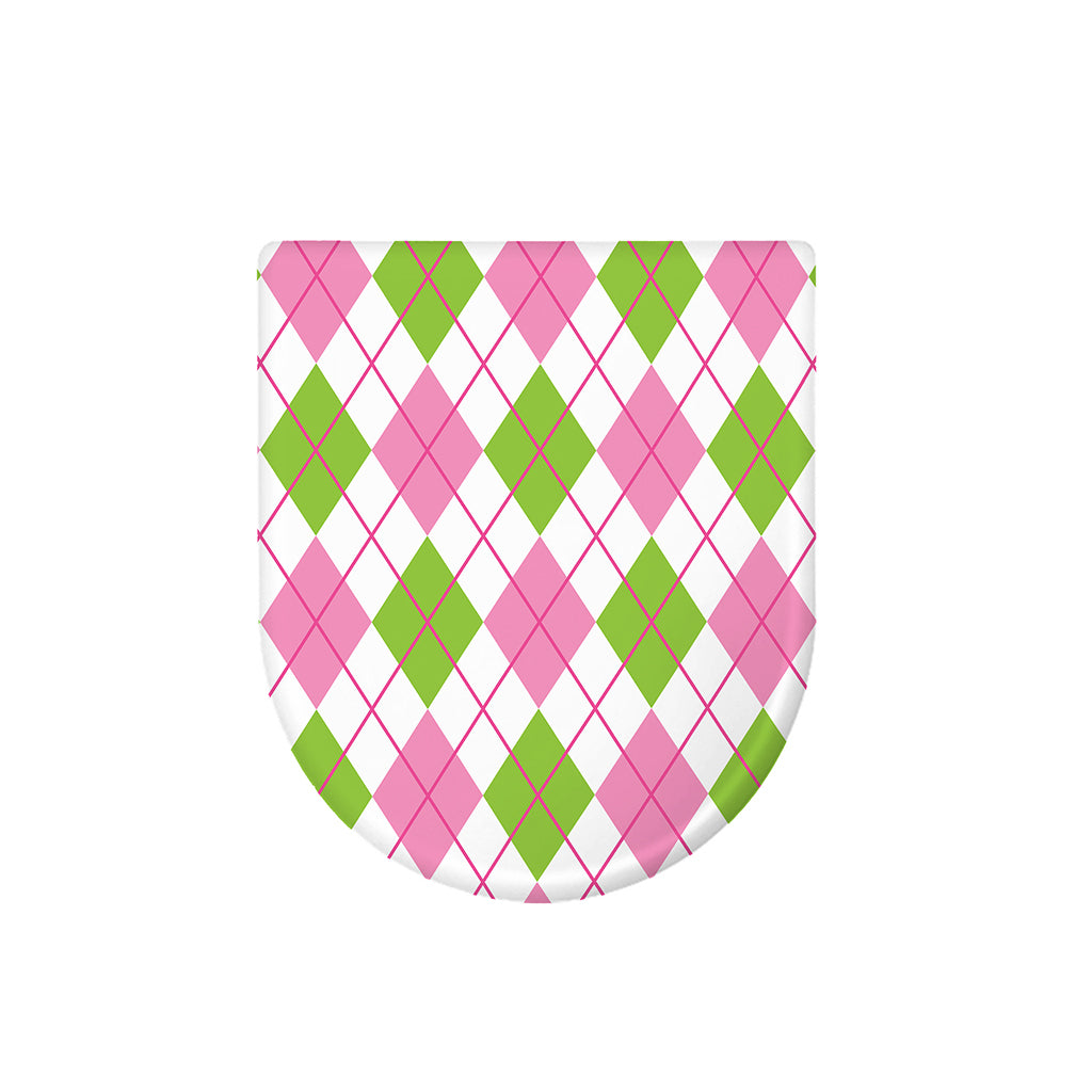 Pink Green And White Argyle Print Toilet Lid Cover