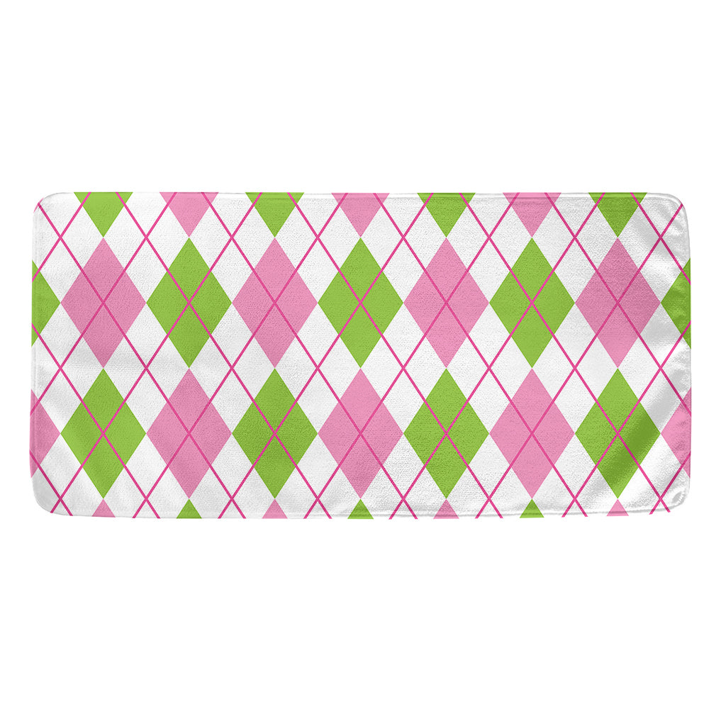 Pink Green And White Argyle Print Towel
