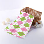 Pink Green And White Argyle Print Towel