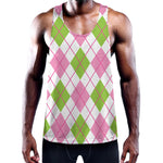 Pink Green And White Argyle Print Training Tank Top