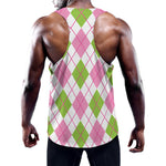 Pink Green And White Argyle Print Training Tank Top