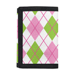 Pink Green And White Argyle Print Trifold Wallet