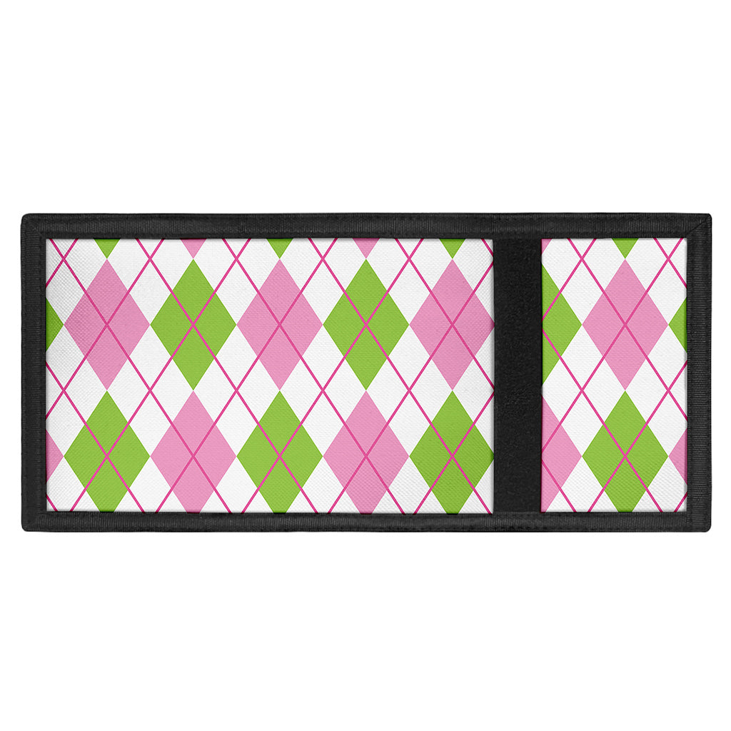 Pink Green And White Argyle Print Trifold Wallet