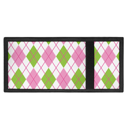 Pink Green And White Argyle Print Trifold Wallet