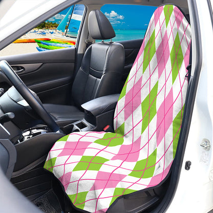 Pink Green And White Argyle Print Waterproof Car Seat Cover