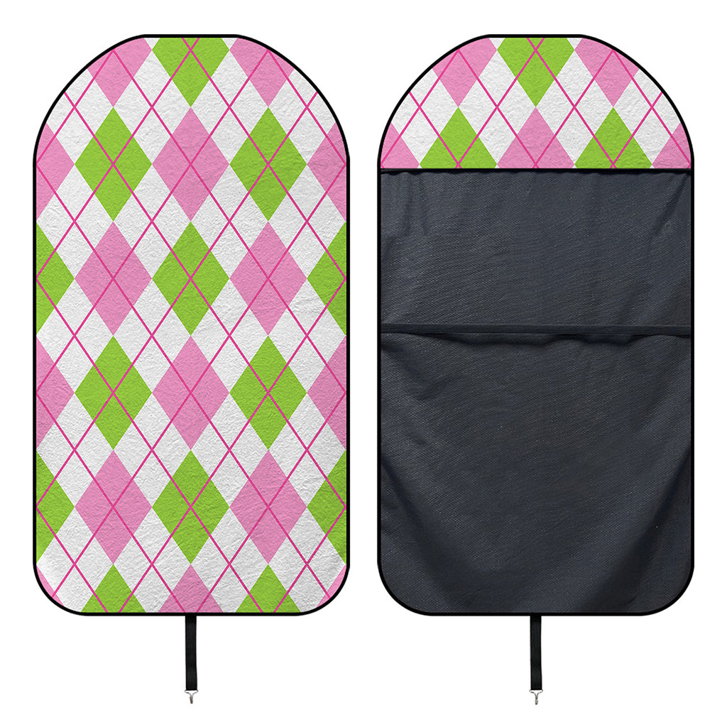 Pink Green And White Argyle Print Waterproof Car Seat Cover