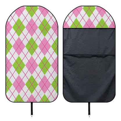 Pink Green And White Argyle Print Waterproof Car Seat Cover