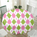 Pink Green And White Argyle Print Waterproof Round Tablecloth