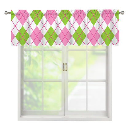 Pink Green And White Argyle Print Window Valance