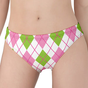 Pink Green And White Argyle Print Women's Panties