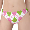 Pink Green And White Argyle Print Women's Panties