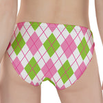 Pink Green And White Argyle Print Women's Panties