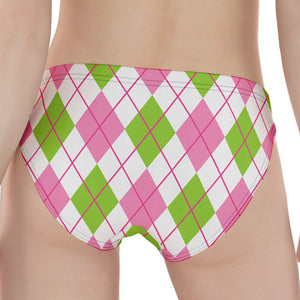 Pink Green And White Argyle Print Women's Panties